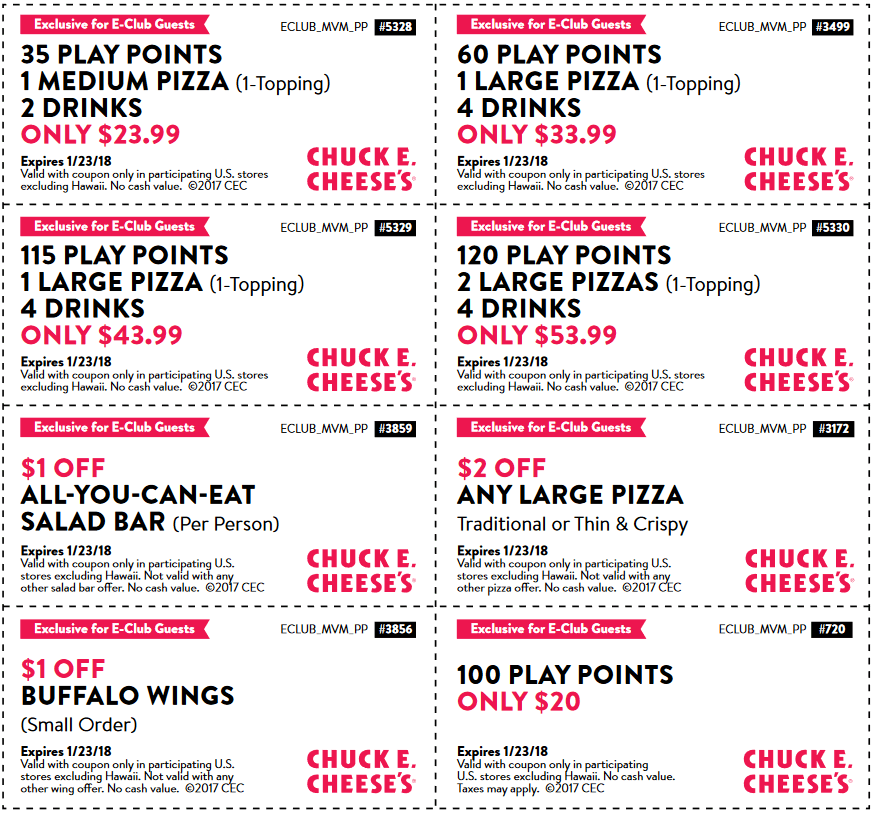 Chuck E. Cheese Coupon April 2024 100 tokens for $20 & more at Chuck E. Cheese restaurants