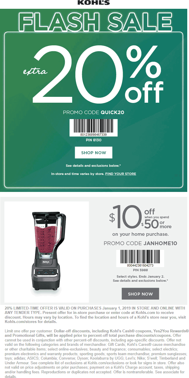 Kohls Coupon March 2024 Extra 20% off & more today at Kohls, or online via promo code QUICK20