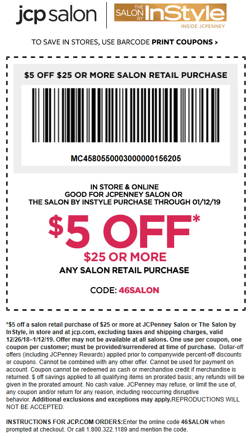 JCPenney Coupon May 2024 $5 off $25 at JCPenney salon, or online via promo code 46SALON