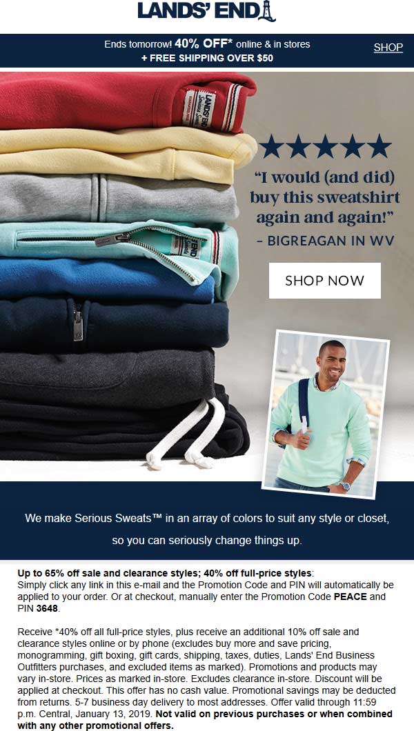 Lands End coupons & promo code for [January 2022]