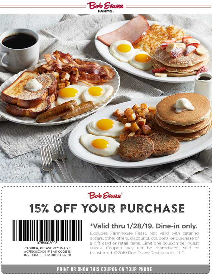 Bob Evans coupons & promo code for [October 2022]