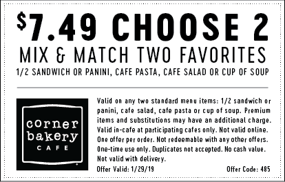 Corner Bakery coupons & promo code for [October 2022]