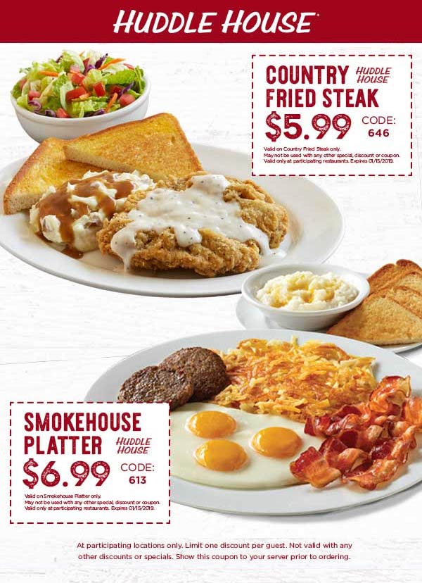 Huddle House coupons & promo code for [June 2022]