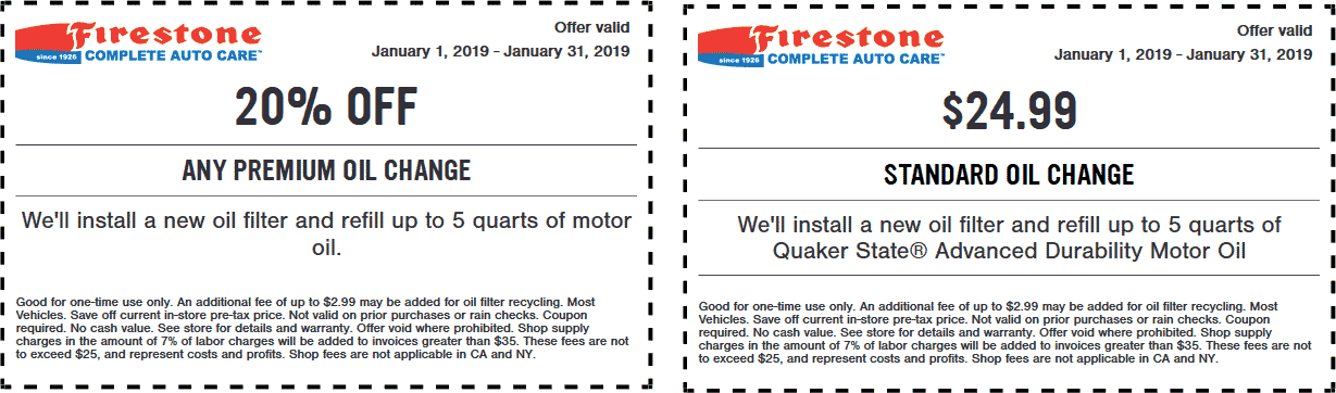 Firestone Coupon March 2024 20% off or $25 oil change at Firestone