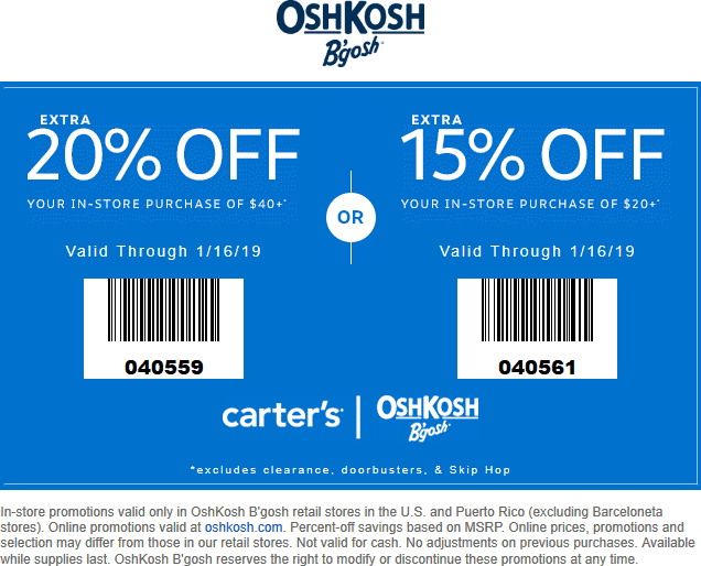 OshKosh Bgosh coupons & promo code for [January 2022]