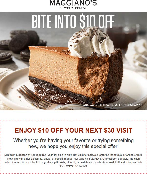 Maggianos Little Italy coupons & promo code for [October 2022]