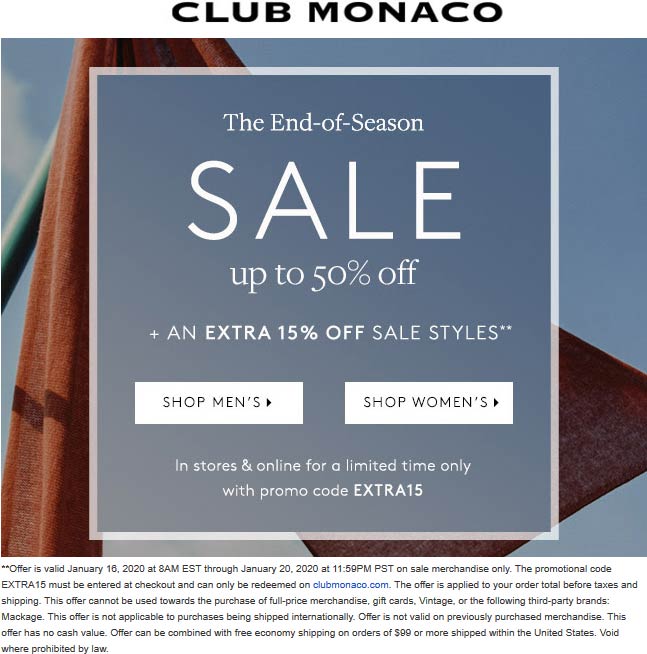 Club Monaco coupons & promo code for [January 2022]