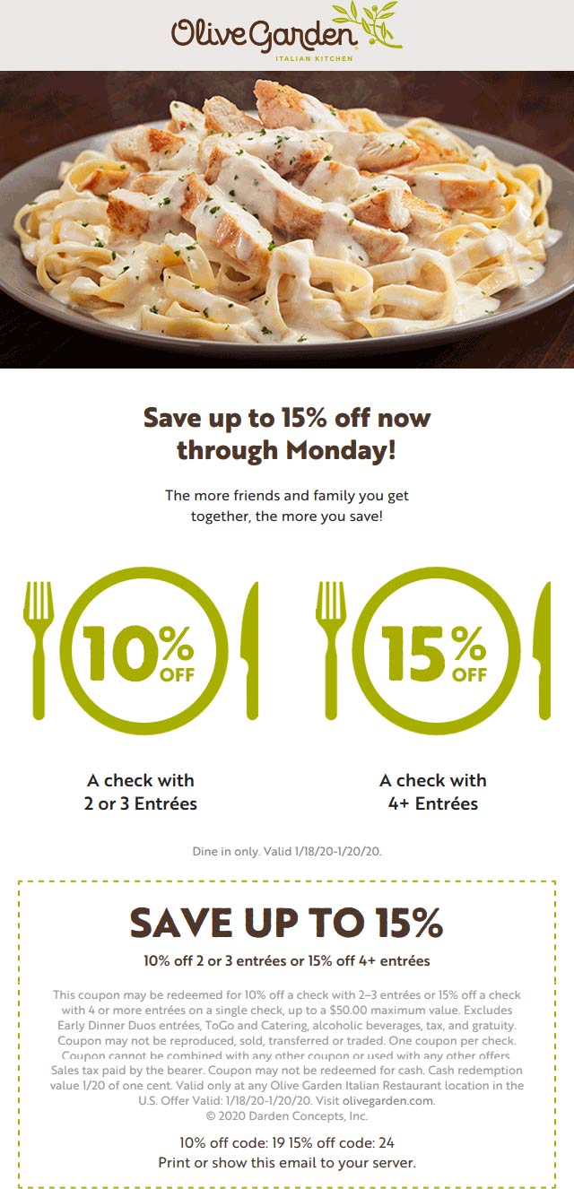 Olive Garden coupons & promo code for July 2025