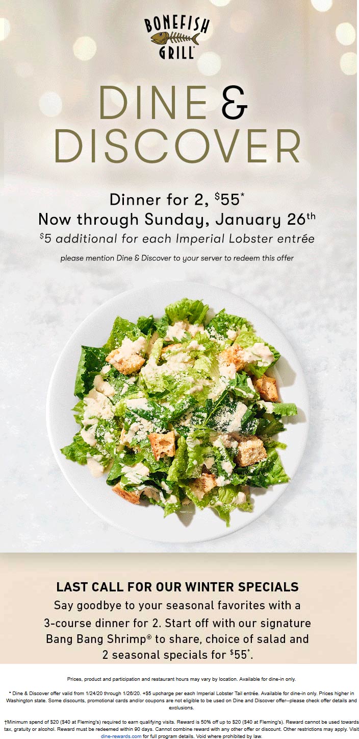 Bonefish Grill coupons & promo code for [May 2022]