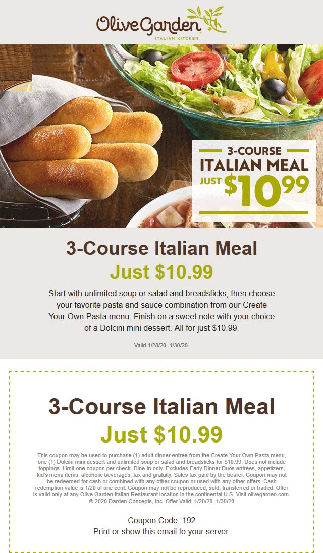 Olive Garden coupons & promo code for [February 2023]