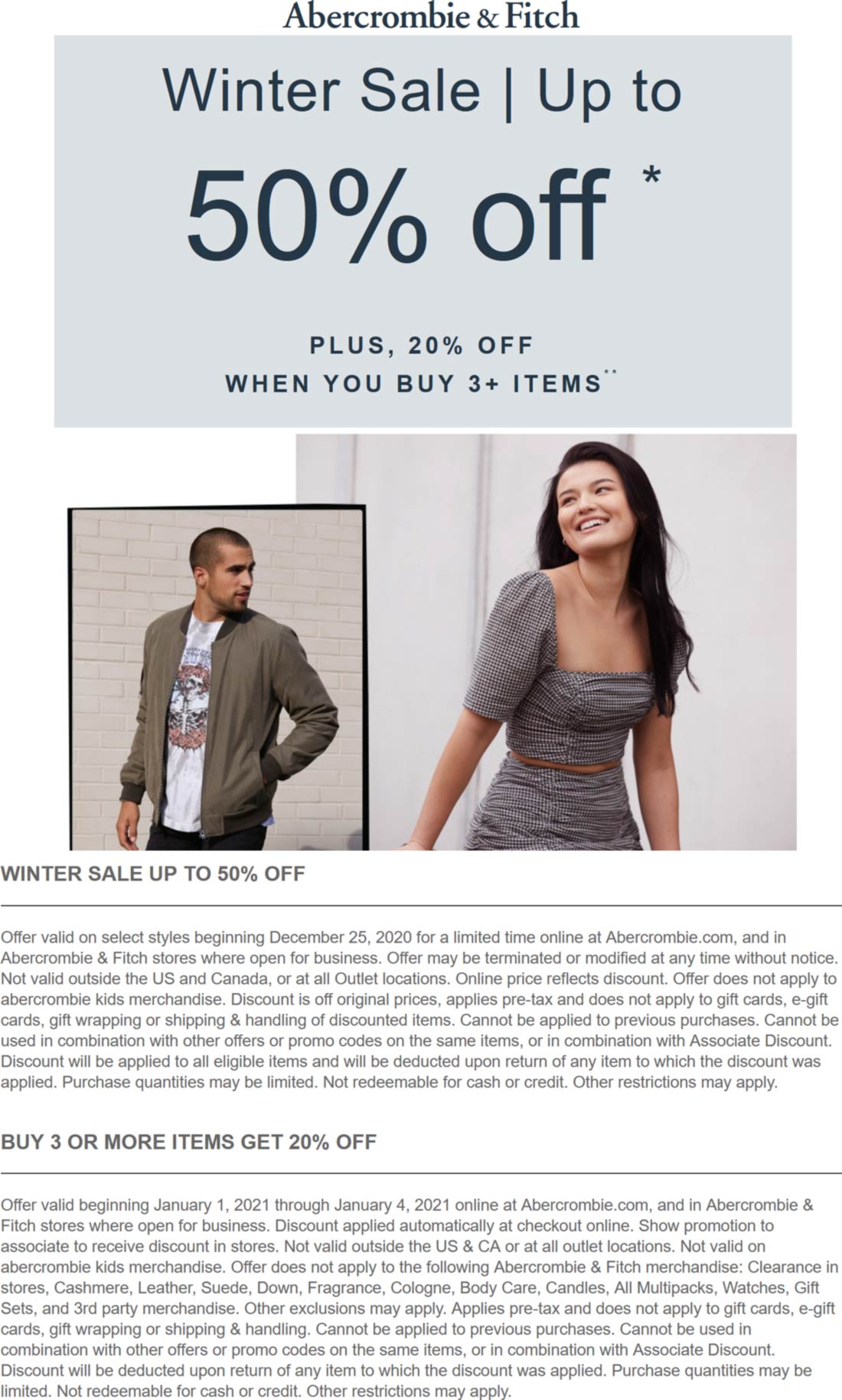 20% off 3+ items & more at Abercrombie & Fitch, ditto online # ...