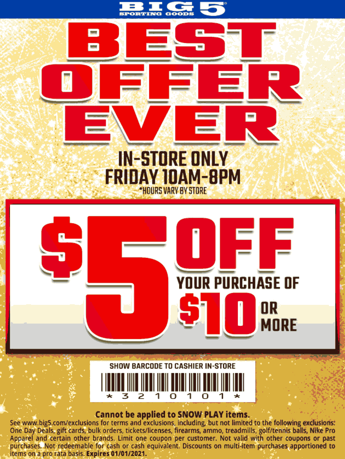  May 2021 5 Off 10 Today At Big 5 Sporting Goods big5 Coupon
