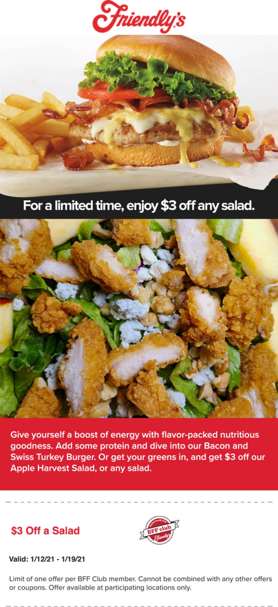 Friendlys restaurants Coupon  $3 off any salad at Friendlys restaurants #friendlys 