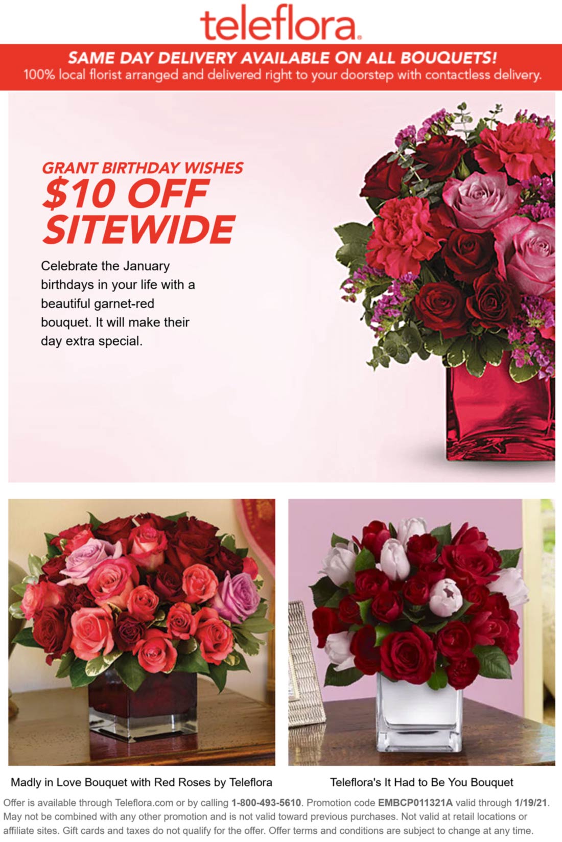 Teleflora stores Coupon  $10 off flowers from Teleflora via promo code EMBCP011321A #teleflora 