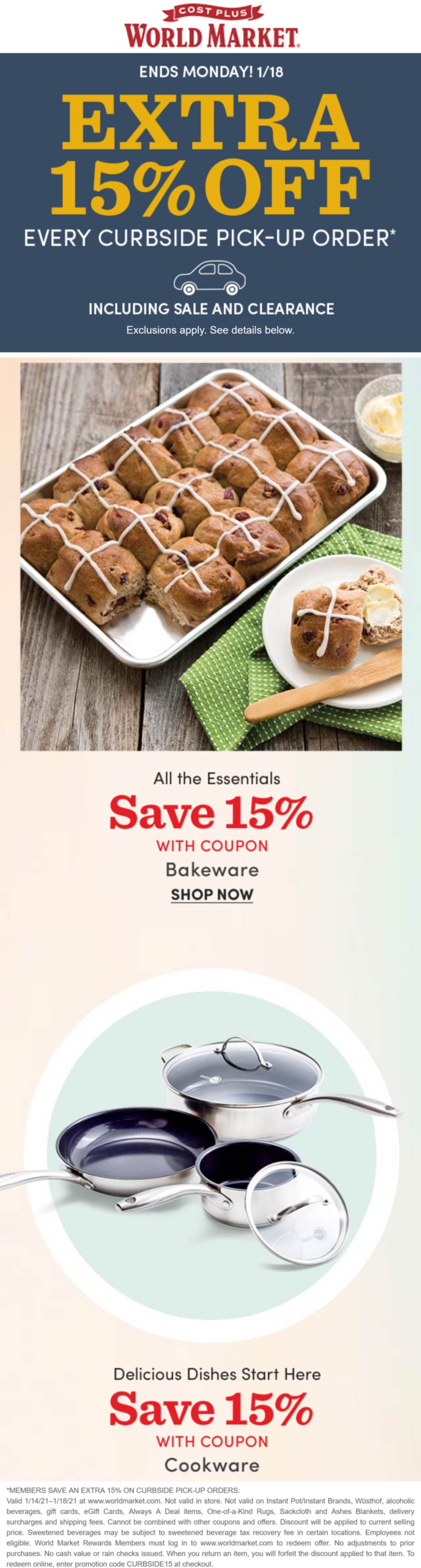 World Market stores Coupon  Extra 15% off curbside pick-up at Cost Plus World Market via promo code CURBSIDE15 #worldmarket 