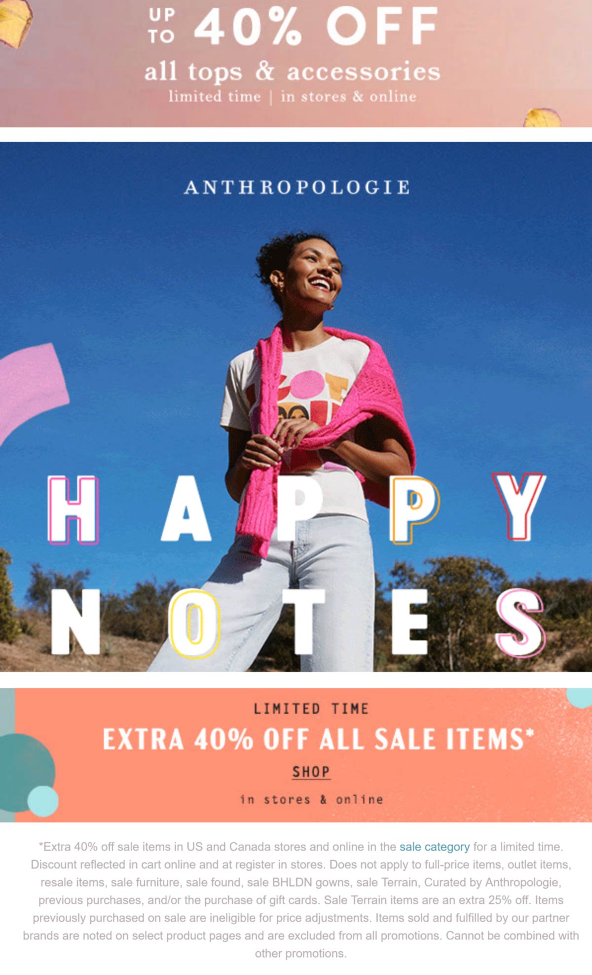 Anthropologie stores Coupon  Extra 40% off all sale styles & more at Anthropologie, ditto online #anthropologie 