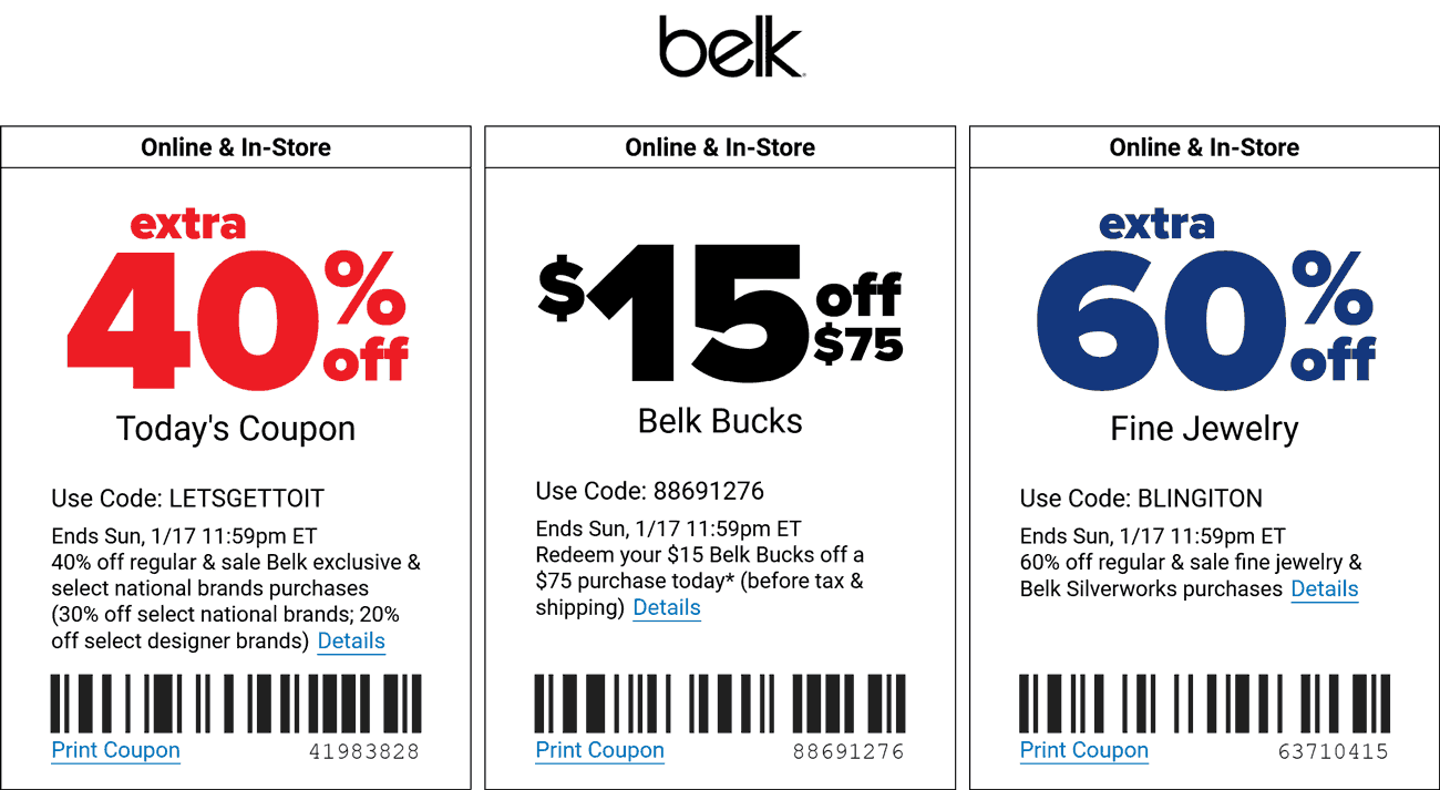Belk stores Coupon  Extra 40% off today at Belk, or online via promo code LETSGETTOIT #belk 