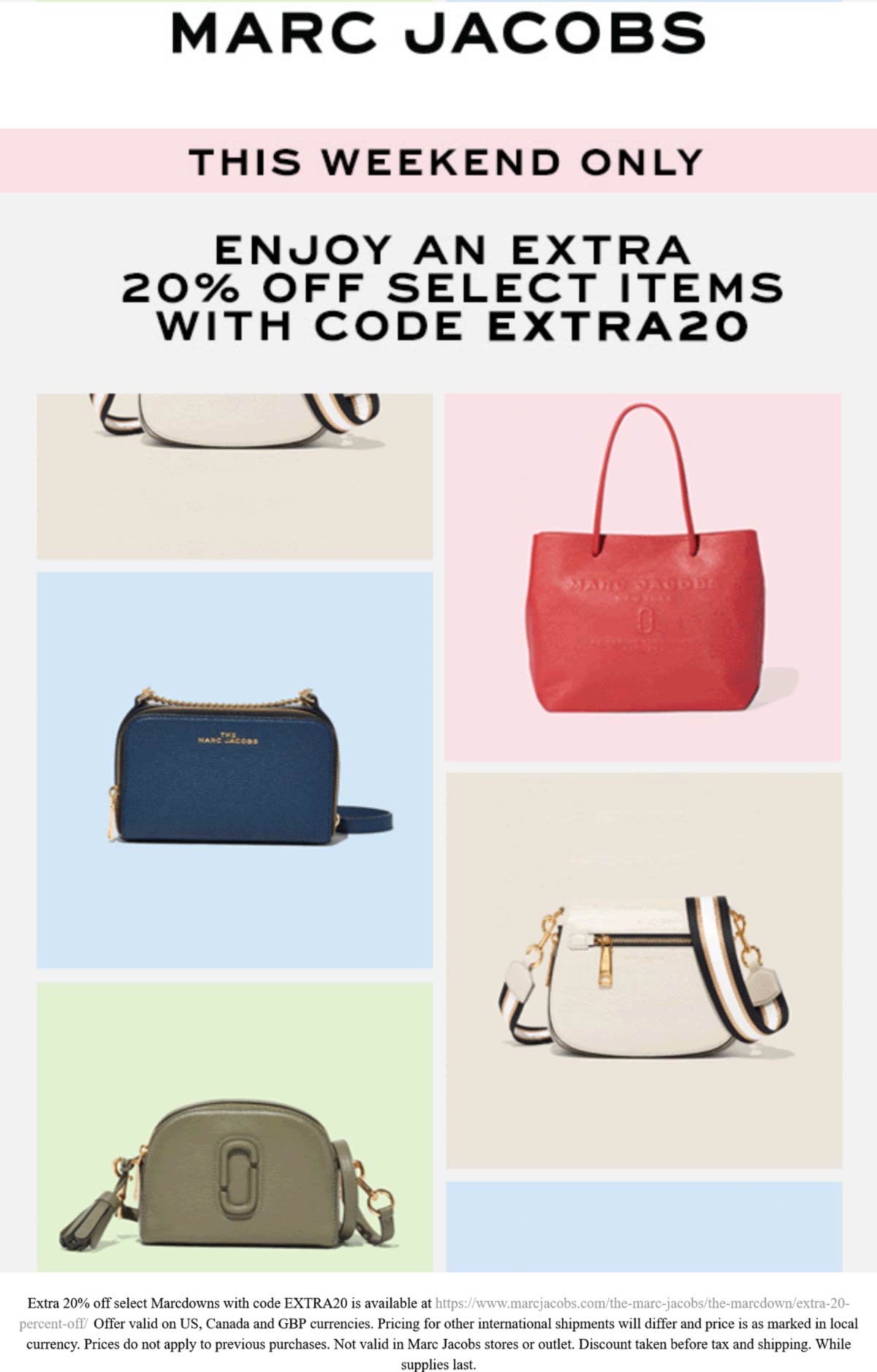 Marc Jacobs stores Coupon  Extra 20% off at Marc Jacobs via promo code EXTRA20 #marcjacobs 