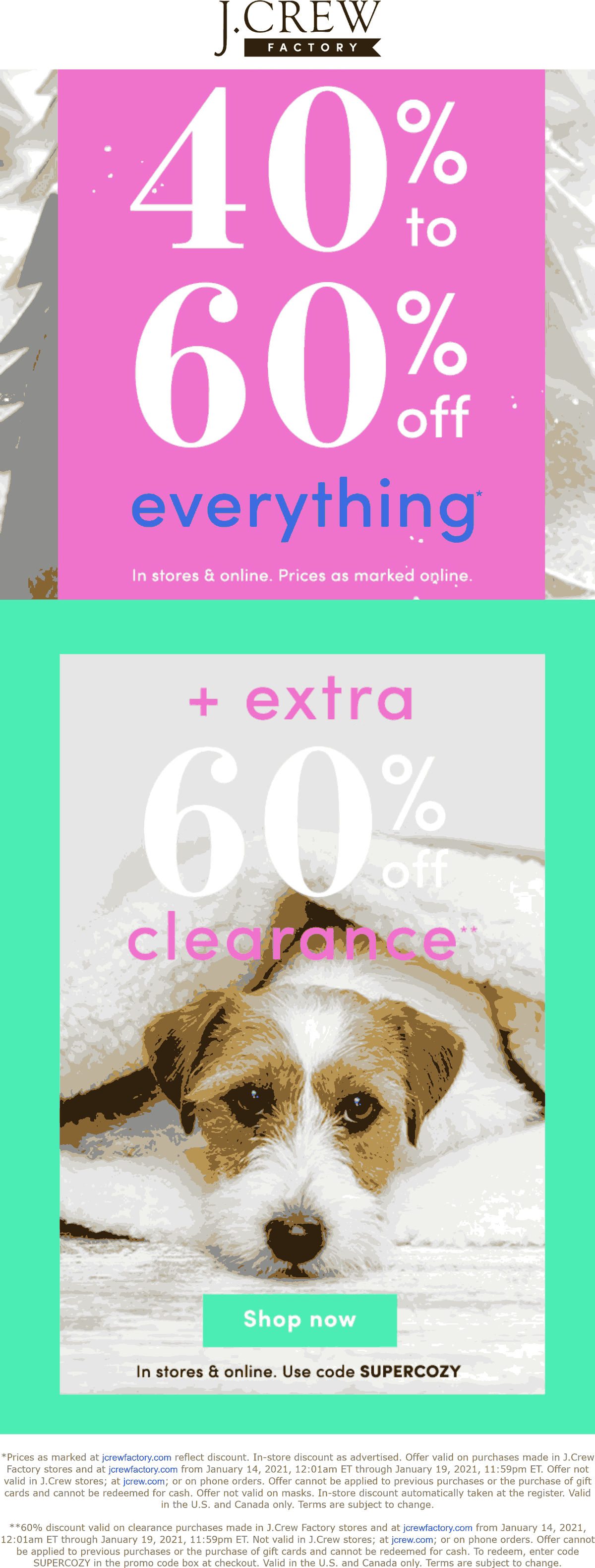 4060 off everything today at J.Crew Factory, ditto online 