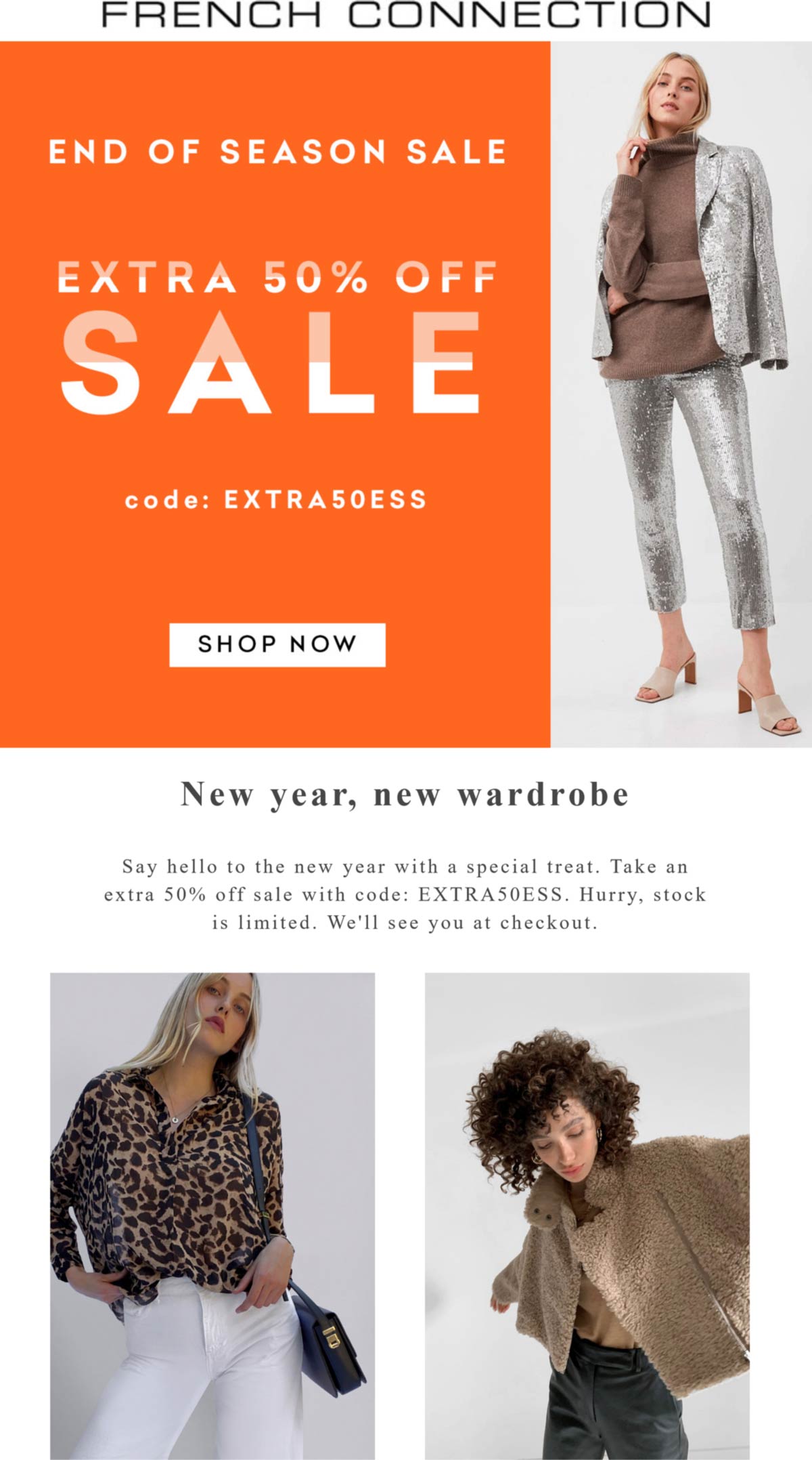 French Connection stores Coupon  Extra 50% off sale items at French Connection via promo code EXTRA50ESS #frenchconnection 