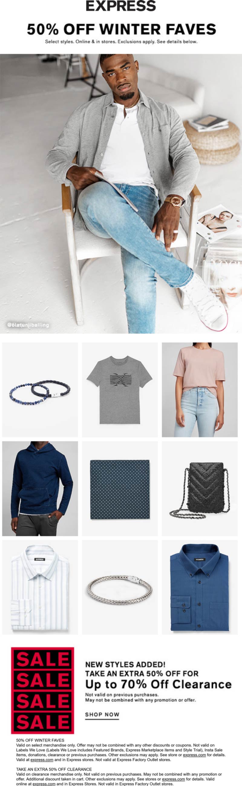 Express stores Coupon  50% off Winter faves at Express, ditto online #express 