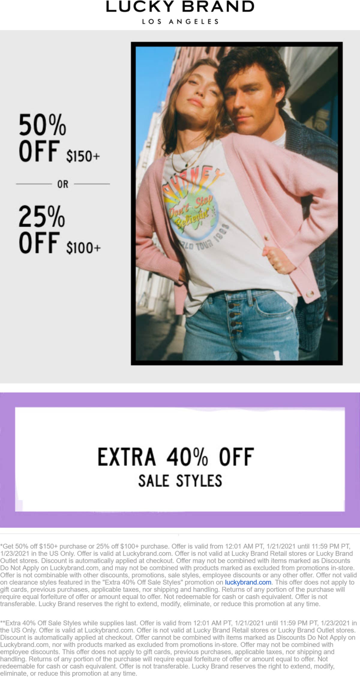 Lucky Brand stores Coupon  25-50% off $100+ online at Lucky Brand #luckybrand 