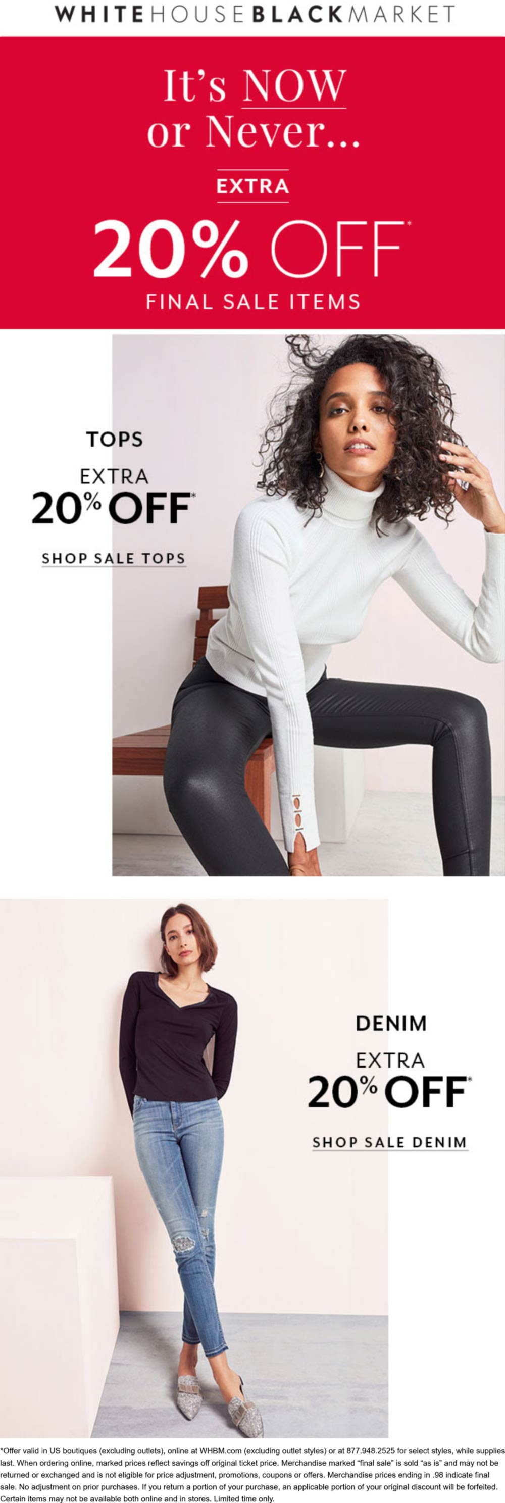 Extra 20 off clearance at White House Black Market, ditto online 