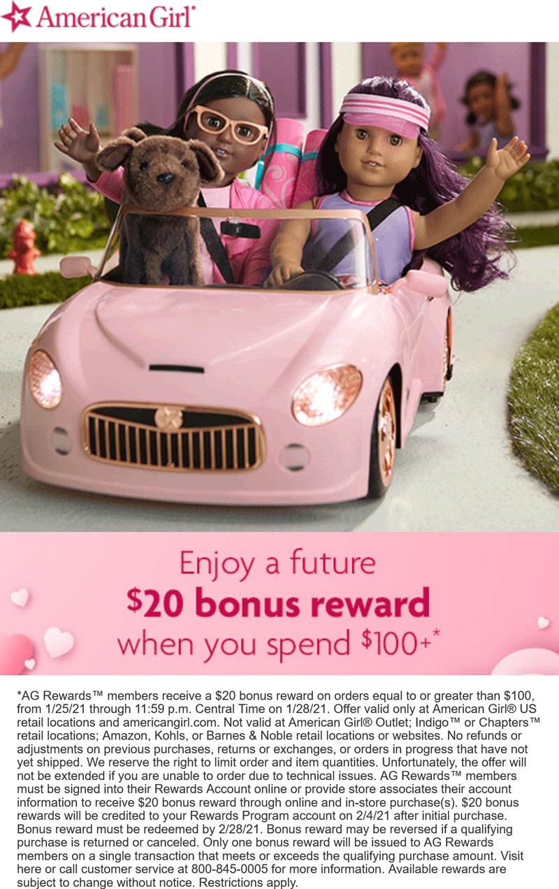 Future 20 off with 100 spent for rewards members at American Girl 