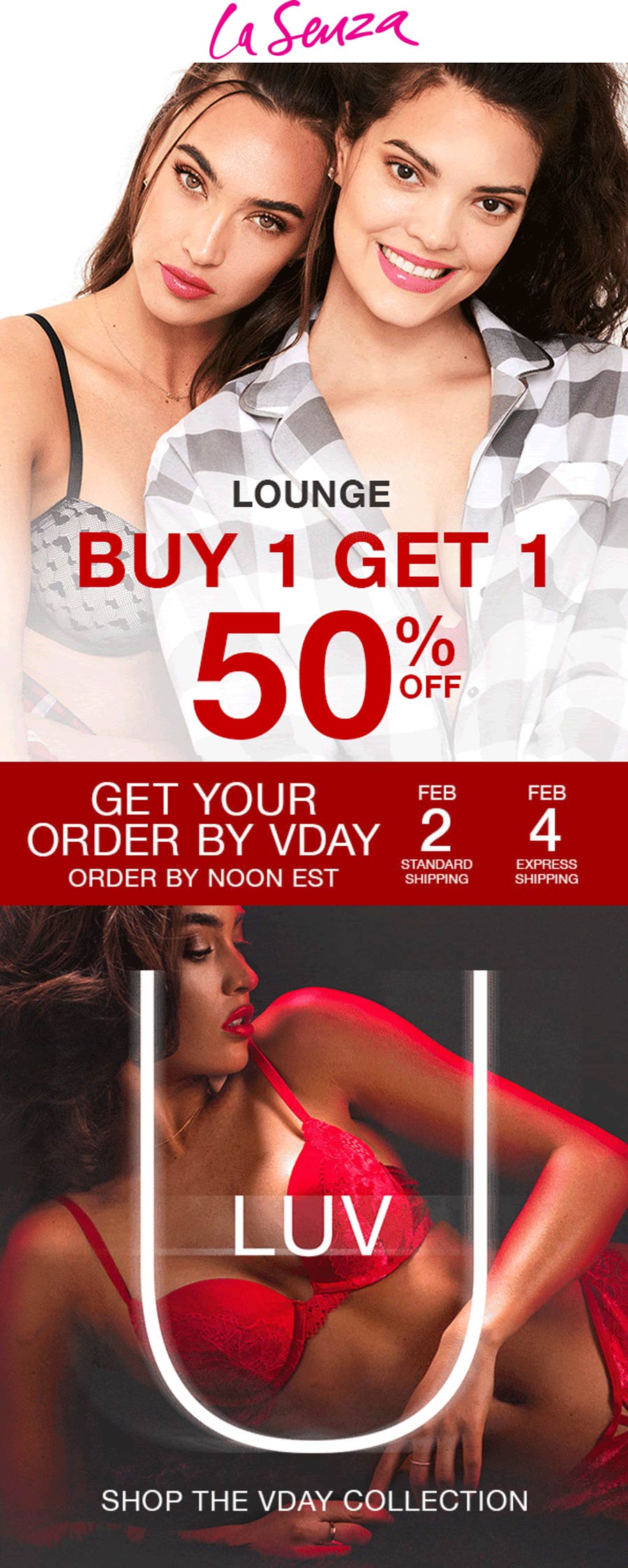 La Senza stores Coupon  Second Valentines loungewear 50% off at La Senza #lasenza 
