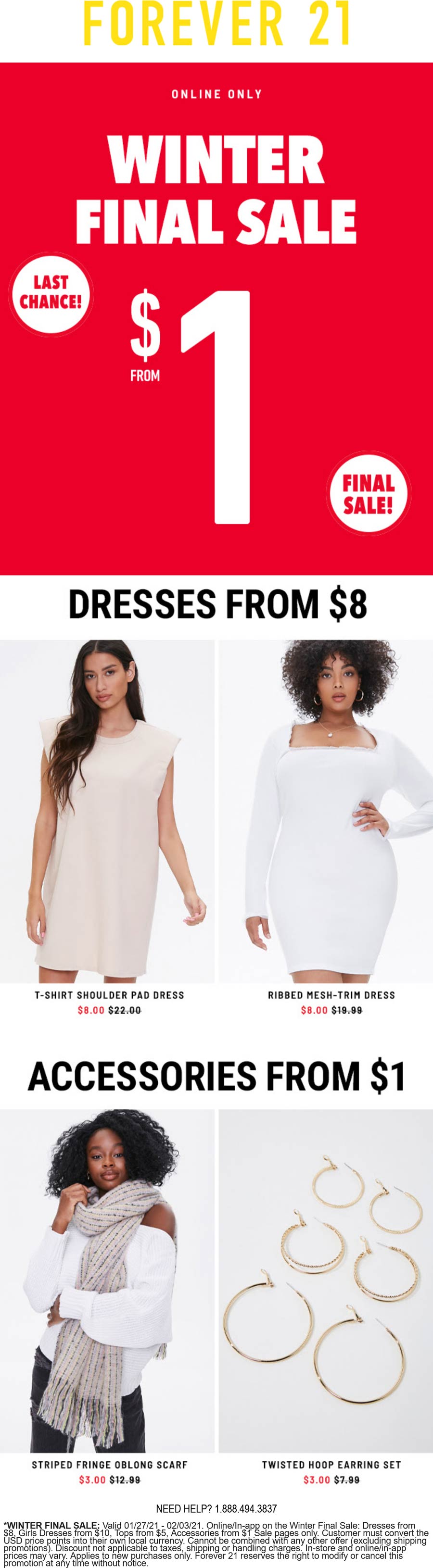Forever 21 stores Coupon  $8 winter dresses, $5 tops & $1 accessories online at Forever 21 #forever21 