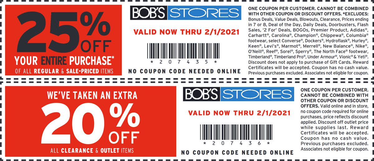 Bobs Stores stores Coupon  25% off everything at Bobs Stores, ditto online #bobsstores 