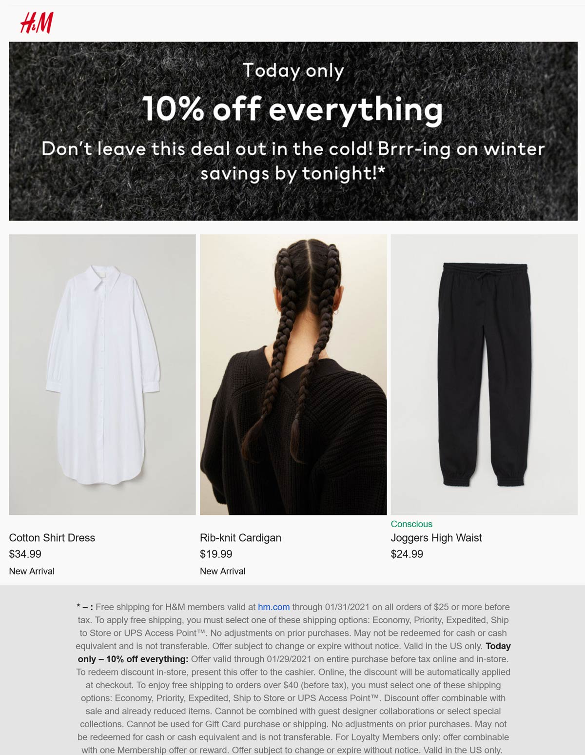H&M stores Coupon  10% off everything today at H&M, ditto online #hm 