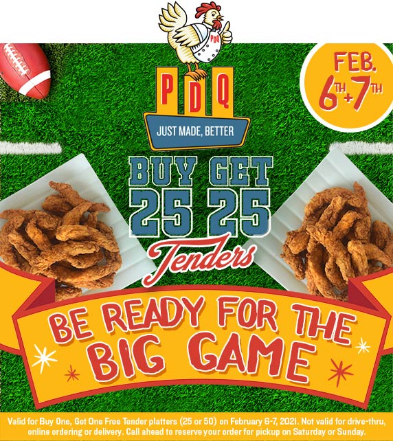 PDQ restaurants Coupon  Second 25pc chicken tenders free bowl weekend at PDQ #pdq 