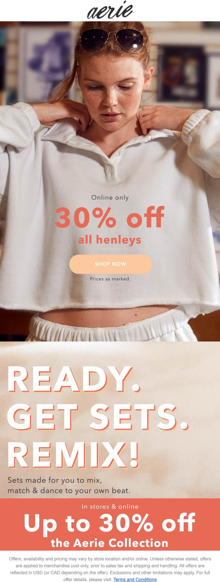 30 off henleys & more online at Aerie aerie The Coupons App®