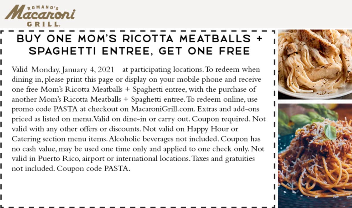 Macaroni Grill restaurants Coupon  Second ricotta meatballs spaghetti free today at Macaroni Grill restaurants #macaronigrill 