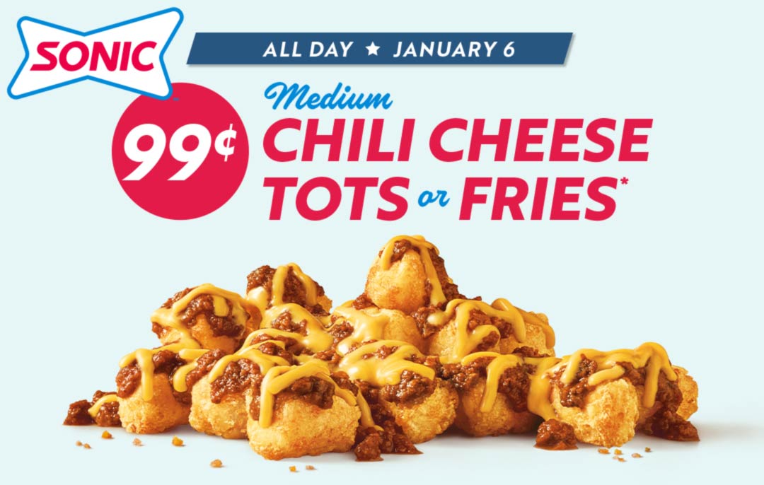 Sonic Drive-In restaurants Coupon  $1 chili cheese fries today at Sonic Drive-In restaurants #sonicdrivein 