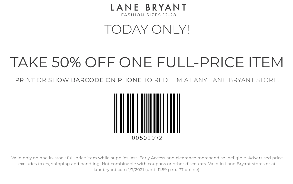 50% off a single item today at Lane Bryant, ditto online #lanebryant ...