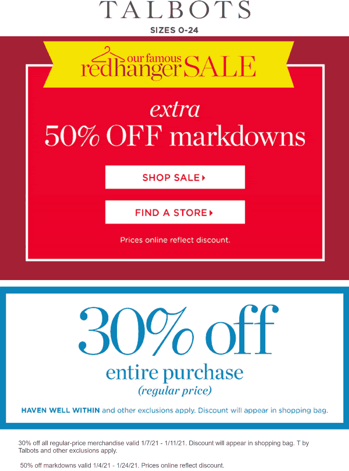 Talbots stores Coupon  30% off regular items & 50% off sale items at Talbots #talbots 