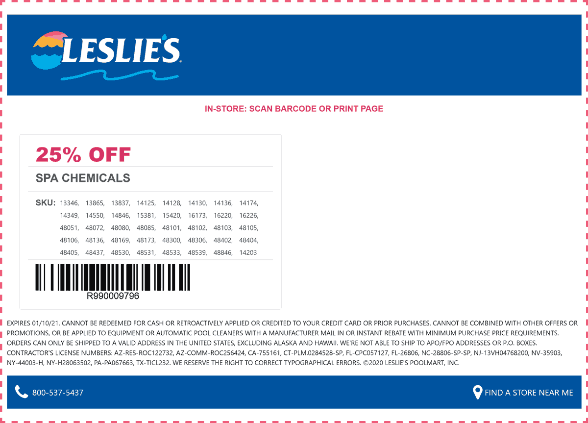 Leslies stores Coupon  25% off spa chemicals at Leslies Pool Supplies #leslies 