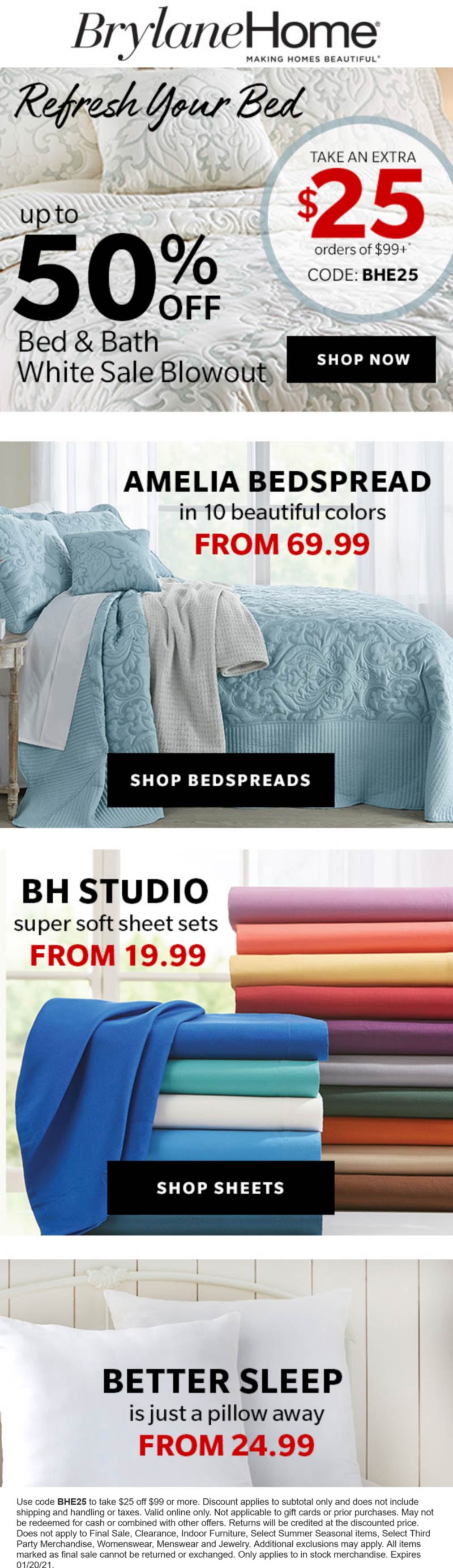 Brylane Home stores Coupon  Extra $25 off $99 at Brylane Home via promo code BHE25 #brylanehome 