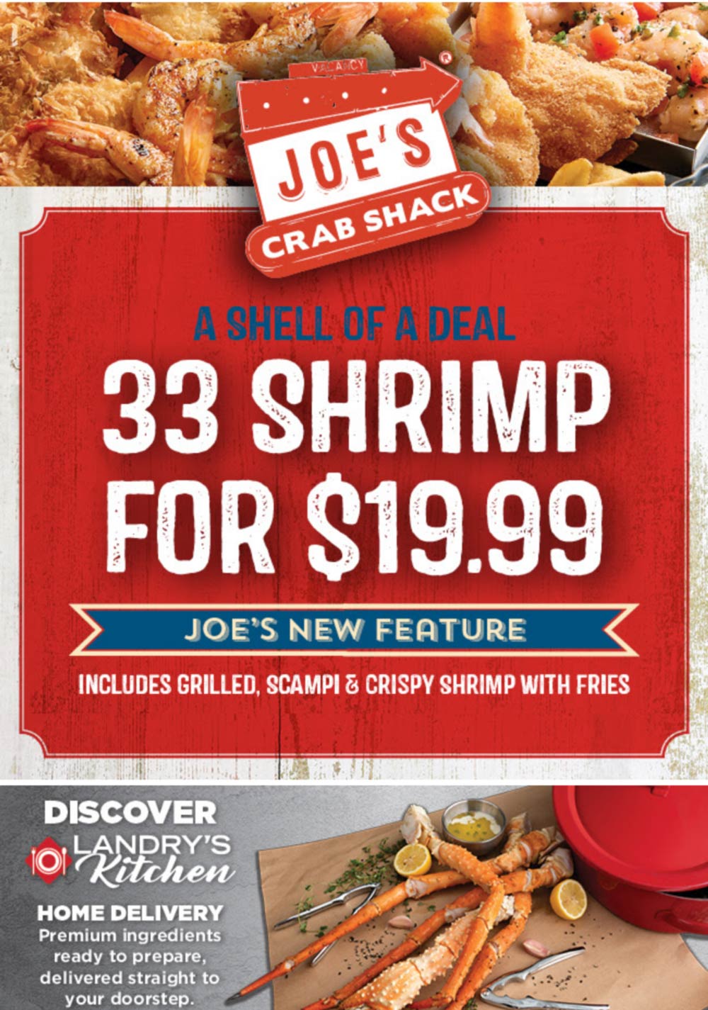 Joes Crab Shack restaurants Coupon  33 shrimp + fries = $20 at Joes Crab Shack restaurants #joescrabshack 