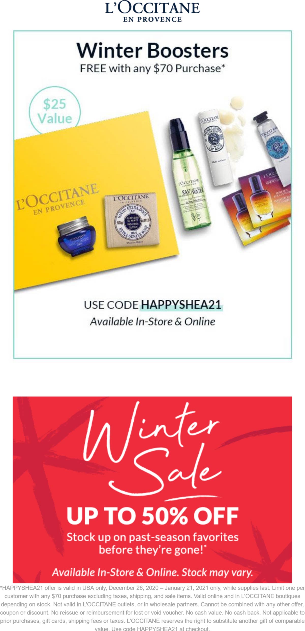 LOccitane stores Coupon  Free 7pc kit with $70 spent at LOccitane via promo code HAPPYSHEA21 #loccitane 