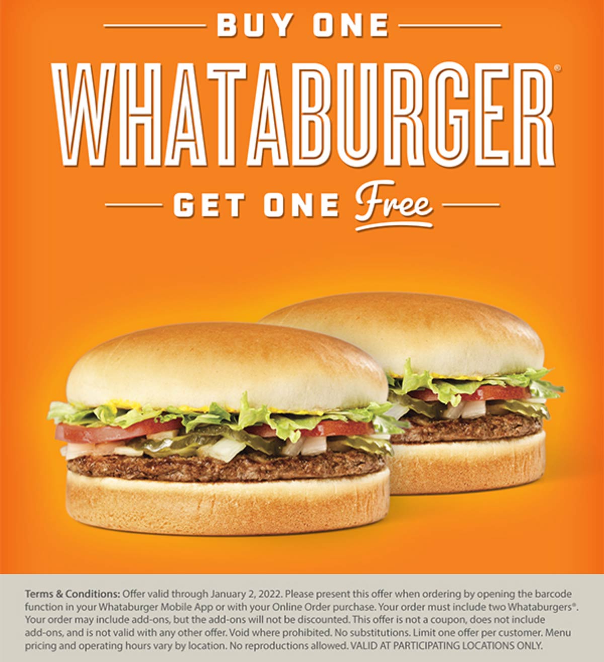 Whataburger restaurants Coupon  Second hamburger free via mobile at Whataburger restaurants #whataburger 