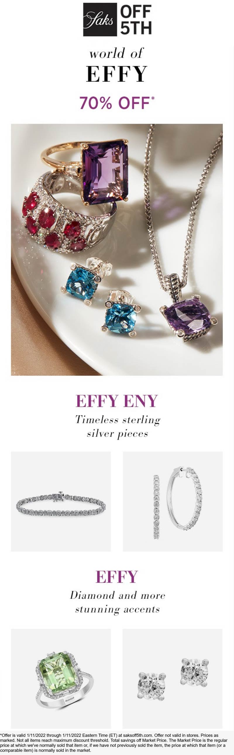 OFF 5TH stores Coupon  70% off Effy jewelry online today at Saks OFF 5TH #off5th 
