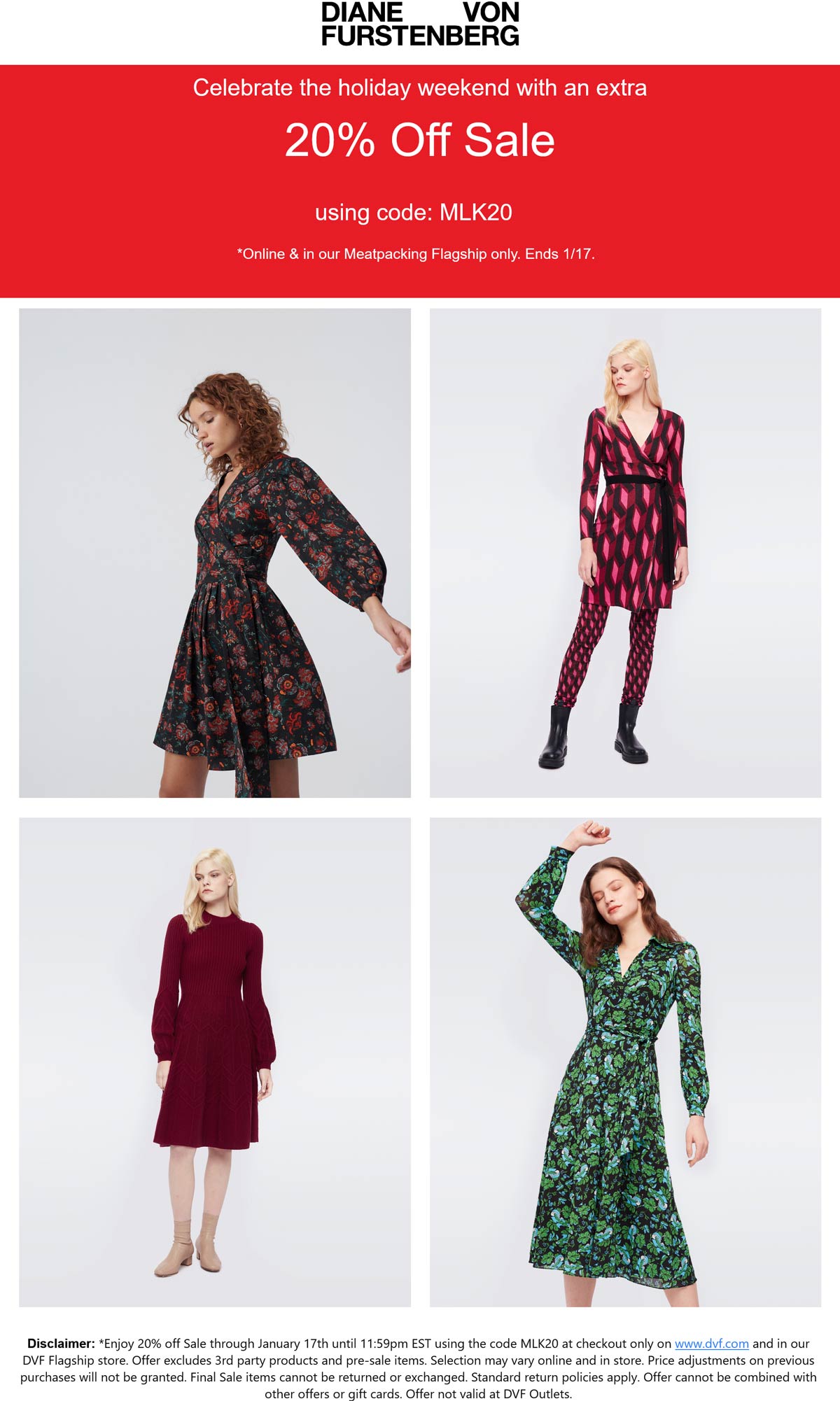Diane Von Furstenberg stores Coupon  Extra 20% off sale items at Diane Von Furstenberg, or online via promo code MLK20 #dianevonfurstenberg 