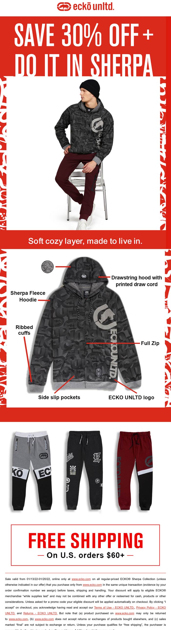 ECKO stores Coupon  30% off the sherpa collection online at ECKO #ecko 