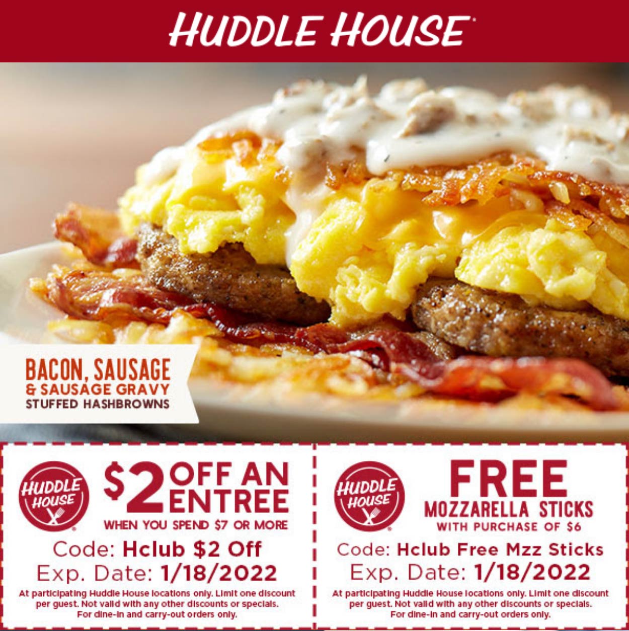 Huddle House restaurants Coupon  $2 off $7 and free mozzarella sticks at Huddle House restaurants #huddlehouse 