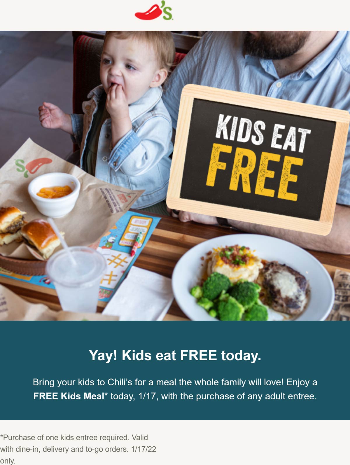 Chilis restaurants Coupon  Free kids meal with your entree today at Chilis #chilis 