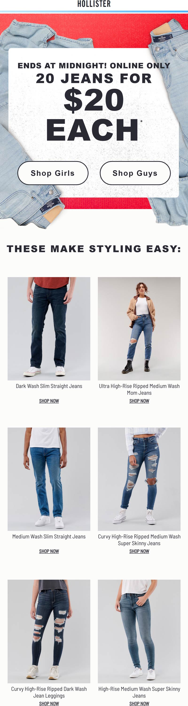 Hollister stores Coupon  $20 jeans online today at Hollister #hollister 