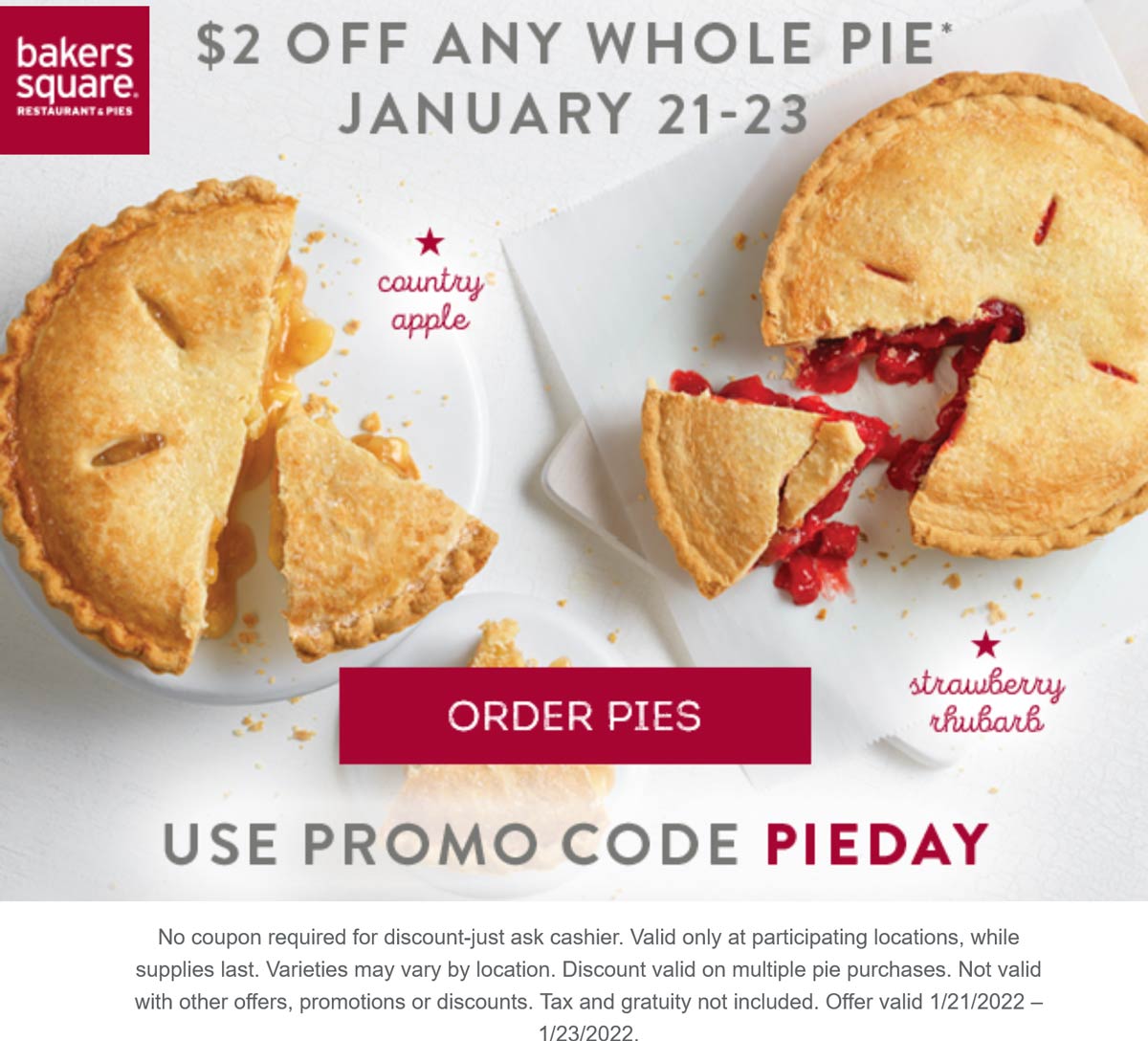 Bakers Square restaurants Coupon  $2 off any pie at Bakers Square restaurants via promo code PIEDAY #bakerssquare 